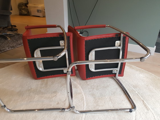 Image 1 of 2 chaises de salle à manger Leolux Freyer en cuir rouge