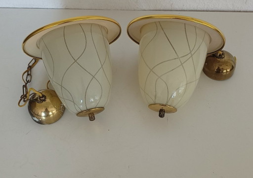 Zwei Pendelleuchten aus den 1950er Jahren – hanglampen, Glass, Metal (photo 2 of 11)