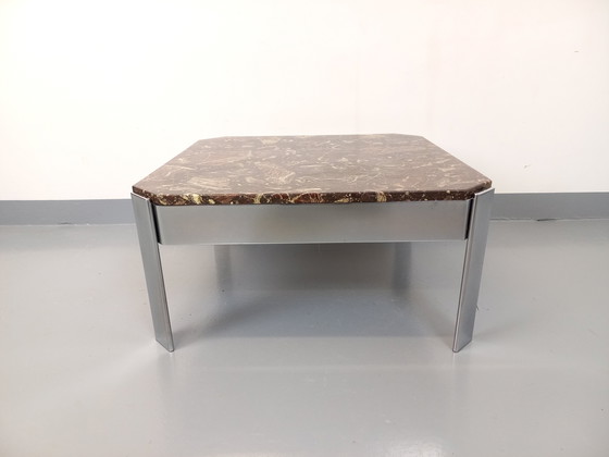 Image 1 of Vintage Square Coffee Table in Marble and Chromed Metal from the 70s