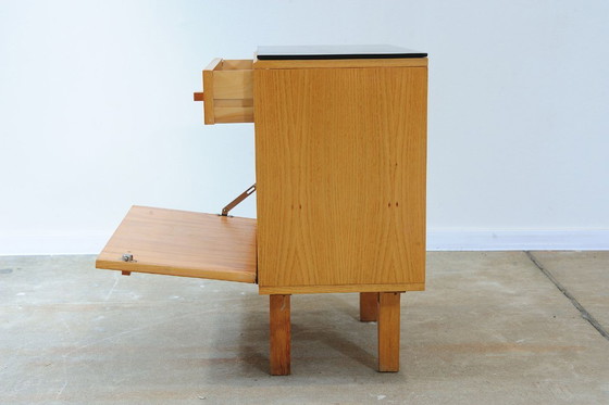 Image 1 of Mid Century Nightstands Ash Veneer & Black Glass František Mezulánik Nový Domov 1970s Czechoslovakia