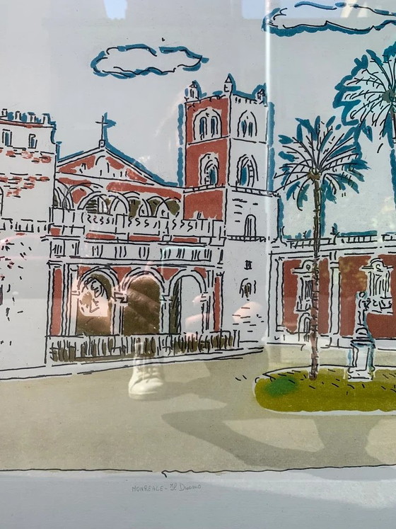 Litografía "La Catedral de Monreale" de Orfeo Tamburi, años 70, Pinturas y dibujos (foto 4 de 4)