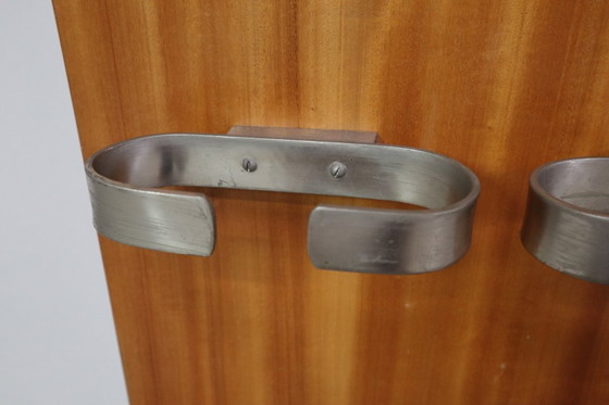 Image 1 of Modernist wall-mounted cloakroom in Teak, Aluminium & Nickel-plated Brass, 1950s