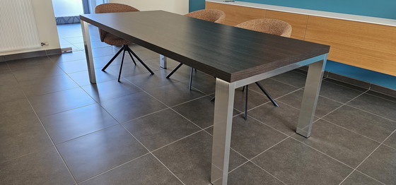 Image 1 of Solid oak dining table 220 x 100 with chrome legs