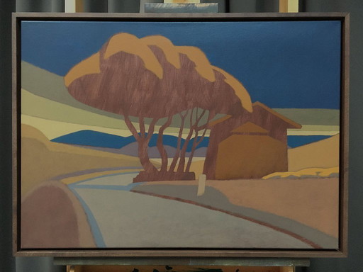 Original painting "High Sky", 70 x 50 cm, incl. real wood shadow gap frame and hanger