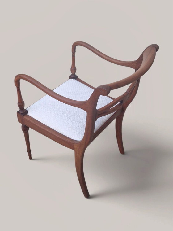Antique Directoire style solid wood Armchair - openwork frame and saber legs, Cotton, Beige (photo 2 of 15)