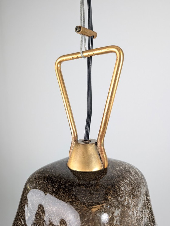 Pendant lamp with textured glass shade, Carlo Nason, Brass, Transparent, Mid Century Modern (photo 7 of 14)