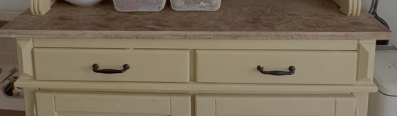 Credenza da cucina antica, giallo ocra, Vetrine, Legno, Vetro, Vintage (foto 4 di 6)