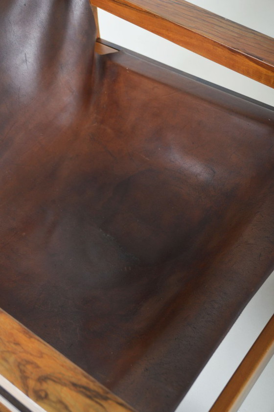 Image 1 of Set Franse zetels in olijfhout met tuigleer, jaren '70