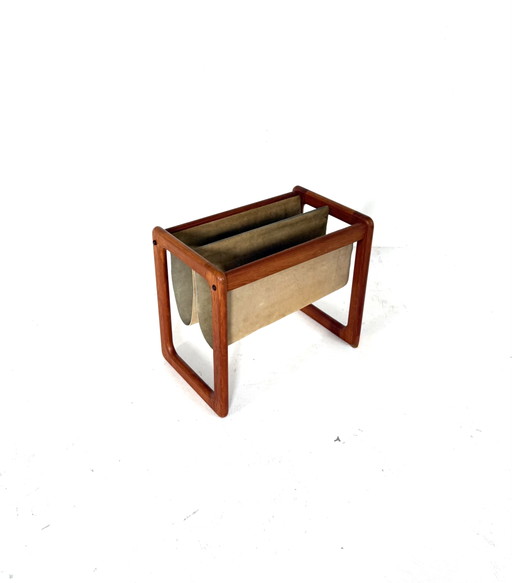 Vintage Teak Magazine Rack, Vildbjerg Møbelfabrik ‘60 – tijdschriftenrek, Wood, Leather