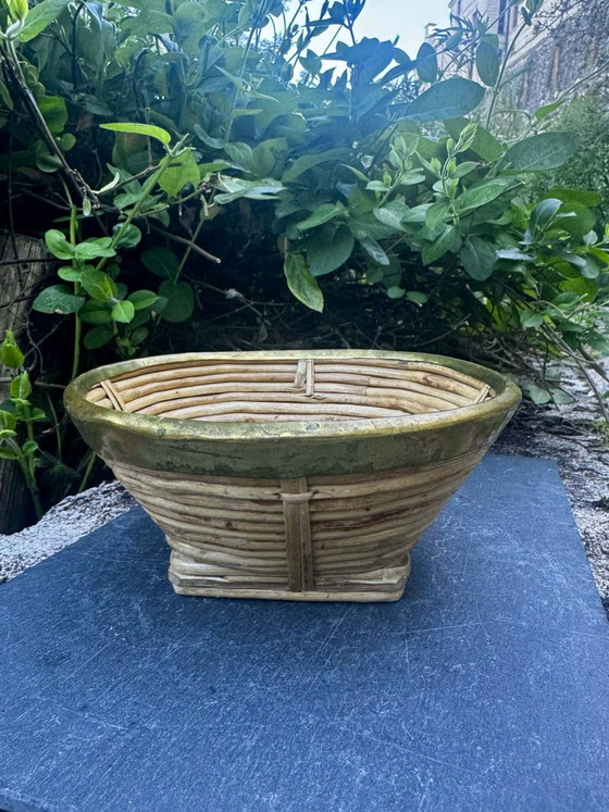 Grand coupe à fruits en osier et laiton de Gabriella Crespi des années 1960. – Vaisselle, Wicker, Bamboo (photo 8 of 8)