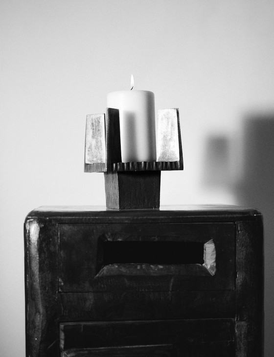 Image 1 of French Brutalist Bronze Candlestick/Candlestick, Circa 1950