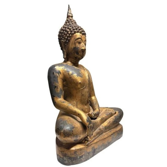Antigua estatua de Buda tailandés de bronce con restos de dorado – lote 412 – Esculturas, Bronze (photo 2 of 10)