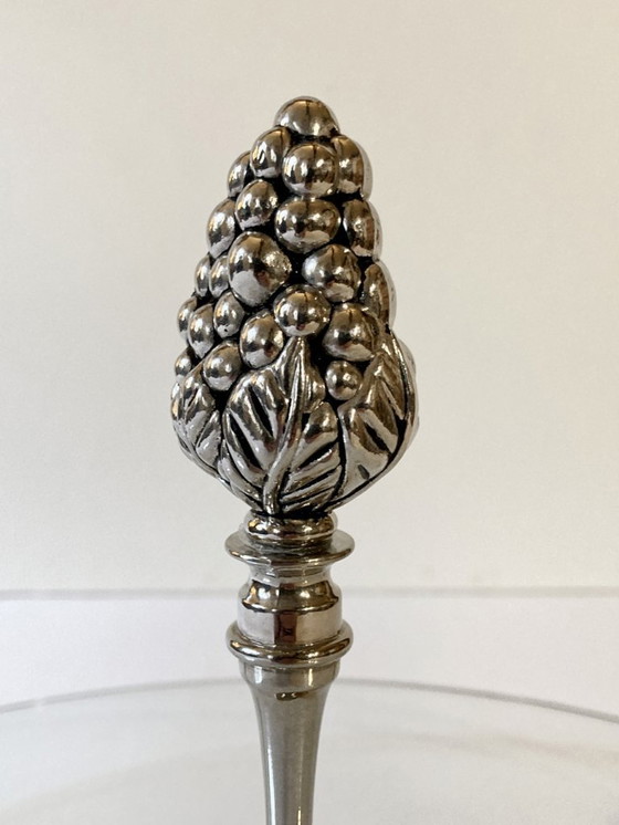 Image 1 of Tagliere/paletta per formaggi in vetro e metallo argentato