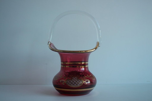 Crystal, gilded basket, Bohemia Crystal, Czechoslovakia, 1960's. 