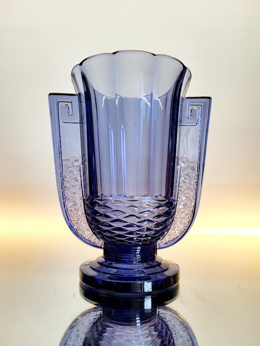Val Saint Lambert Vaso Art déco, serie Luxval modello Romeo, colore lilla, Belgio