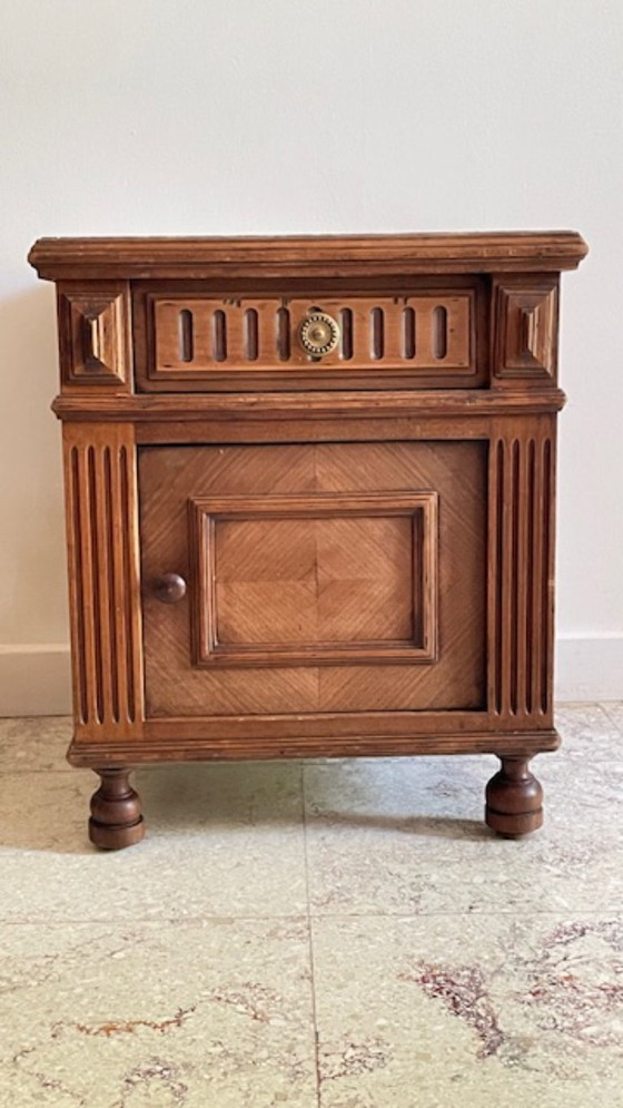 Image 1 of TABLE de Chevet Ancienne Bois et MARBRE