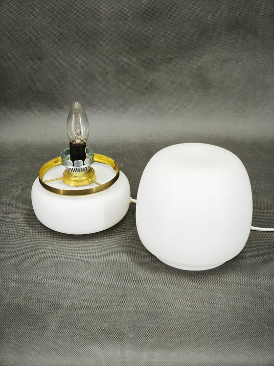 Image 1 of Czech Opaline Glass and Brass Table Lamp, 1970s