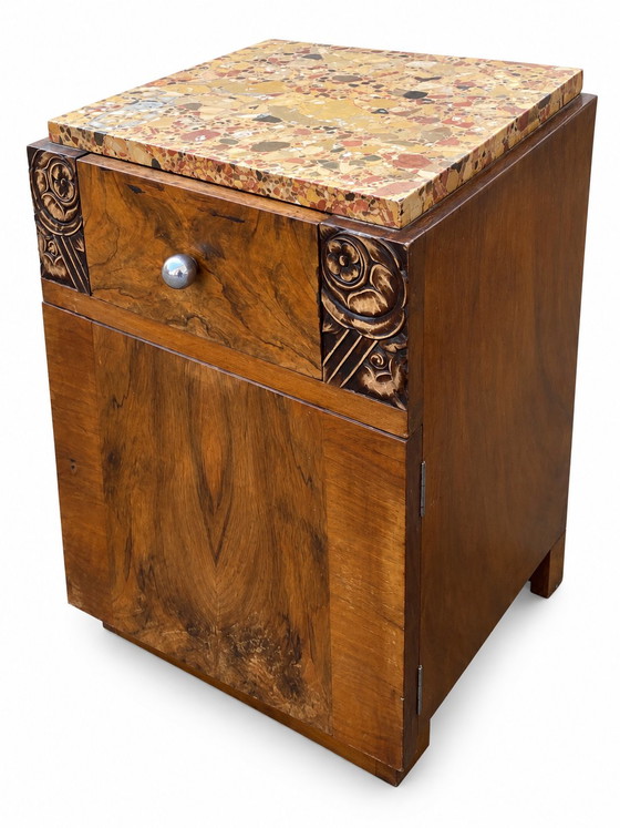 Set Toeletta Art Déco 1930 in Noce con Piano in Marmo e Comodino – Tolette, Wood, Marble (photo 12 of 14)