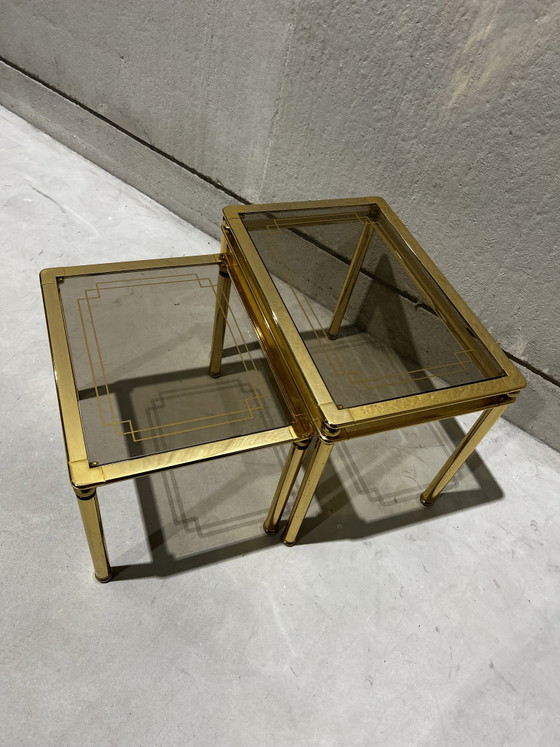 Vintage Nestingtables Italian Design – Mid Century Modern, Bijzettafels, Glass, Metal (photo 3 of 7)