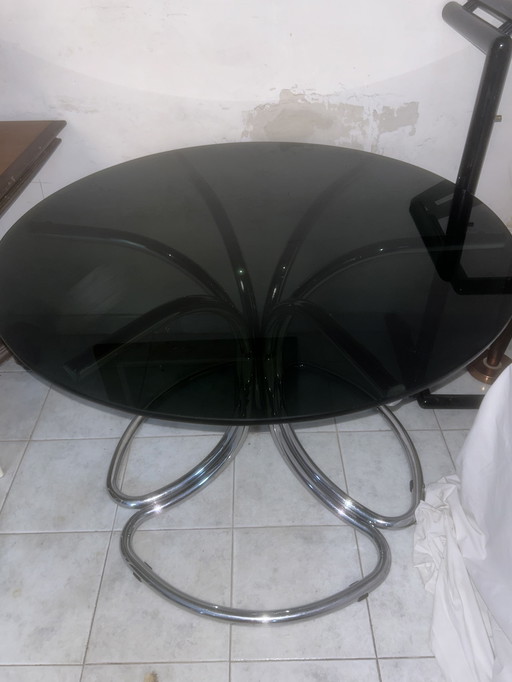 Tavolo da salotto in vetro fumé design italiano Giotto stoppino 60/70