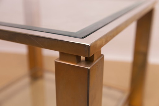 Quadratischer Beistelltisch aus 23-karätig vergoldetem Glas von Belgochrom mit zwei Ebenen