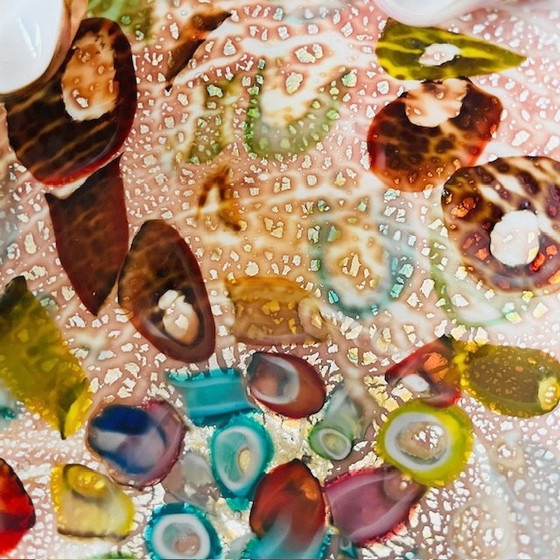 Image 1 of Vintage glazen Murano schaaltje wit Tutti Frutti 1960's