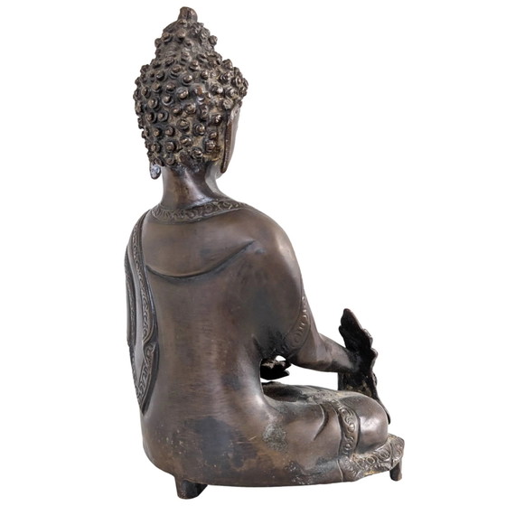 La Source de Guérison – Bouddha de la Médecine en Bronze Massif – Népal – 23 cm – 2 kg – Sculptures (photo 4 of 9)