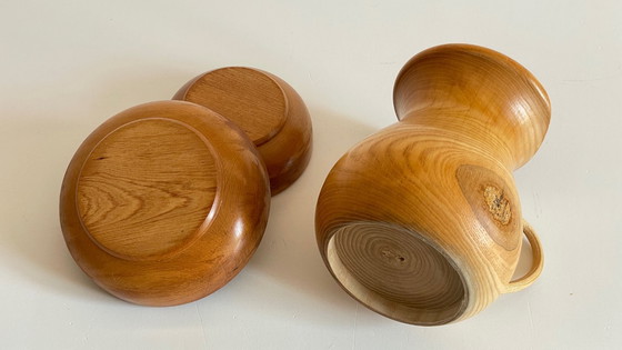 Image 1 of Set of 2 POTS and PICHET in VINTAGE Turned Wood