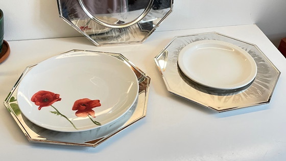 Image 1 of Set van 6 vintage zilveren metalen borden