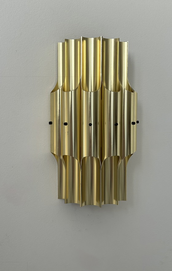 Image 1 of Lampada da parete vintage curva Karlby &quot;Pan&quot;, ottone, Lyfa Danimarca 1960