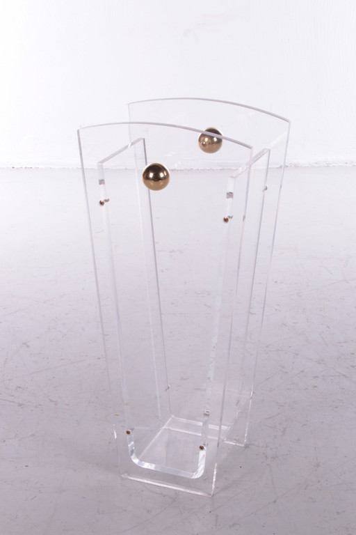 Portaombrelli in plexiglass con dettagli in ottone, 1970