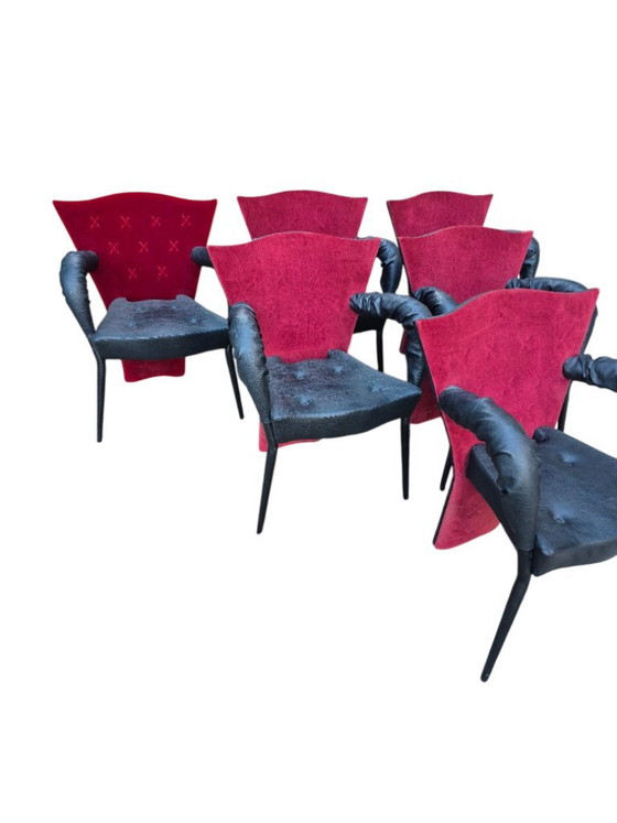 6 sedie Scarabas modello André T designer Bofek Sipek – Bořek Šípek, Sedie da pranzo, Pelle, Tessile (photo 3 of 5)
