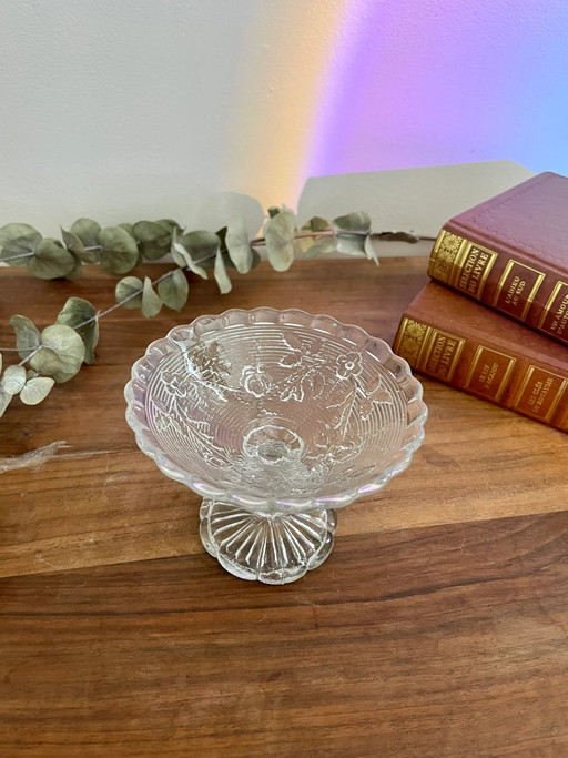 Pretty Molded Glass Stemmed Bowl