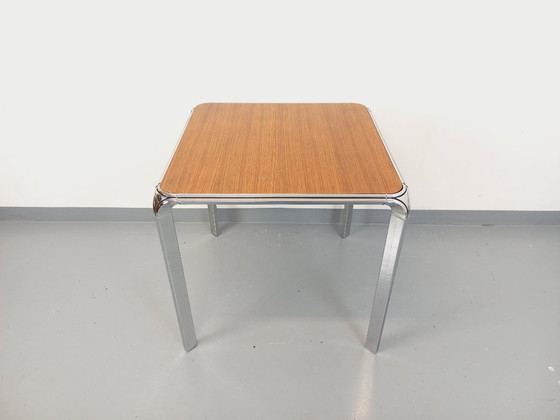 Image 1 of Tavolo da pranzo quadrato vintage Pierre Paulin in palissandro e metallo cromato degli anni '70