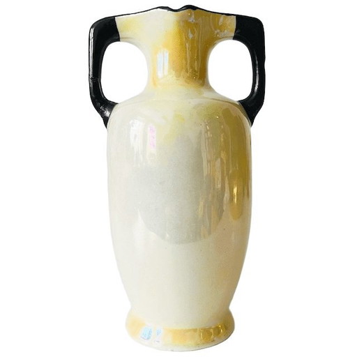 Vaso in ceramica Art Nouveau giallo nero ceco anni '20
