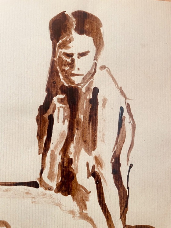 Image 1 of Painting with 2 preparatory sketches, female portrait "coming out of the bath"