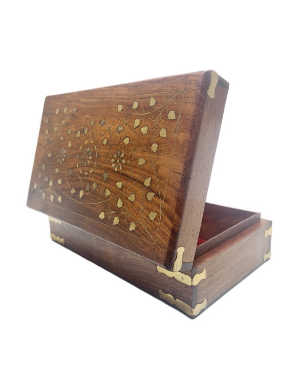 German Art Nouveau Box with Marquetry, 1900s, Decorative Objects, Textile, Wood, Brown (photo 15 of 15)