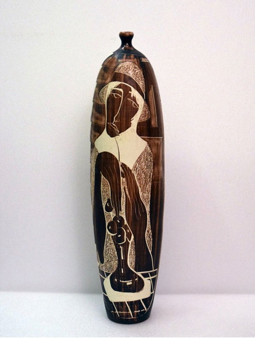 Large Ceramic Vase with Engraved Decoration from Faenza, 1970s