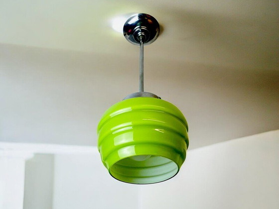 Image 1 of Lampada a sospensione in vetro a nido d'ape verde Art Déco
