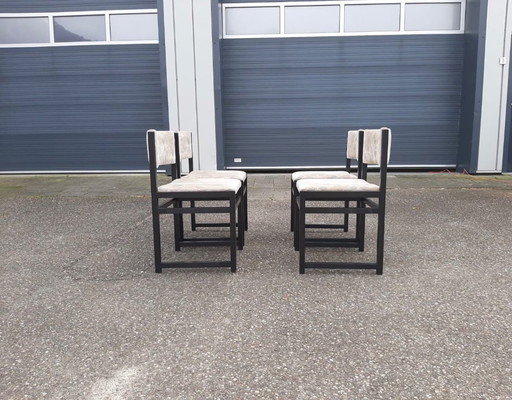 Brutalist dining chair style De Coene Belgium 1970s, set of 4