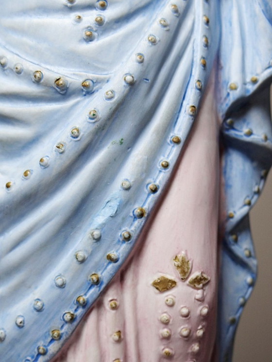 Image 1 of Grand sujet religieux Christ au Sacré Coeur en biscuit polychrome ancien