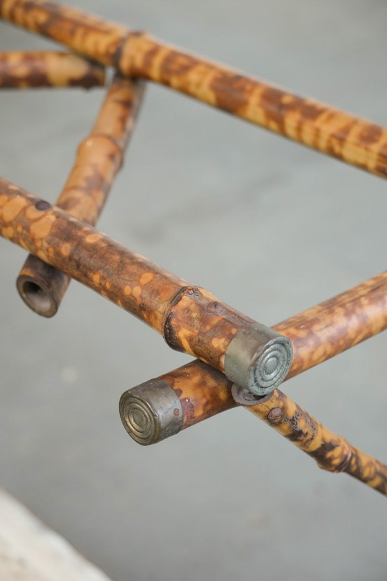 Image 1 of Antique French faux bamboo standing coat rack/hallway furniture with a mirror and umbrella rack