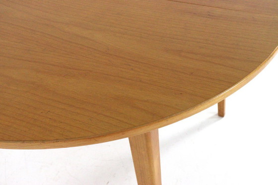 Image 1 of Beech dining set round dining table + 4 vintage dining chairs in the style of Pastoe
