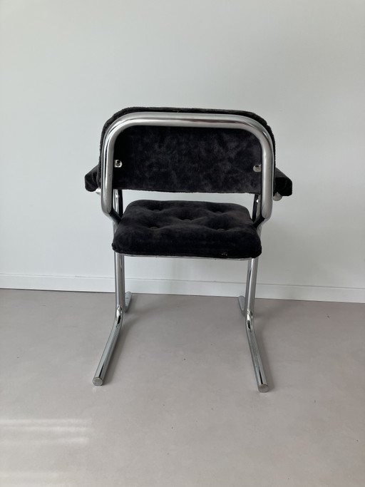 Chaises de salle à manger - Jerry Johnson - Années 1970 – eetkamerstoelen, Chrome, Textile (photo 2 of 6)