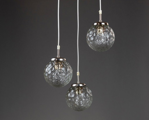 Dromerige cascadelamp, origineel uit de jaren 60/70, plafondlamp met 3 armen, chroom, vintage, mid-century, gerestaureerd