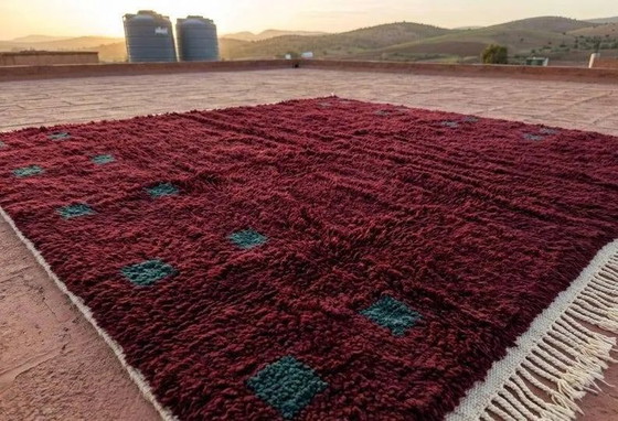 Moroccan Berber rug burgundy 300x200 cm – blue-green geometric patterns – Rugs & carpets, Wool, Cotton (photo 2 of 6)