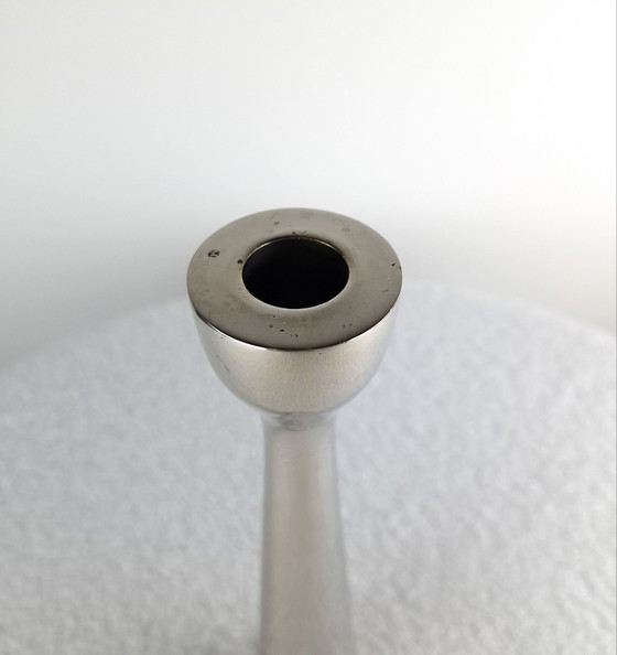 Vintage chrome candle holder mid century modern design 70s, Metal, Silver (photo 4 of 7)