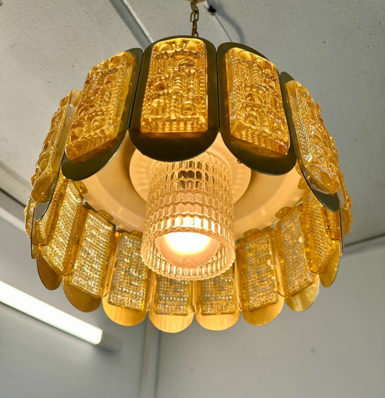 Lampada a Sospensione Plafoniera Vintage Vitrika Vetro Ghiaccio Anni '60 Danimarca, Plafoniere, Metallo (foto 8 di 14)