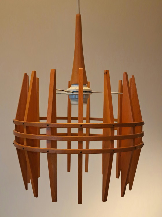 Image 1 of 🟡🟤 Mid-Century Teak Ceiling Lamp – Scandinavian Design – Excellent Condition