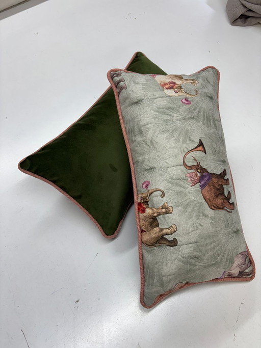 Juego de 2 cojines reversibles hechos a mano – Animales de Froca y terciopelo – 50 × 30 cm – kussentjes, Velvet, Textile